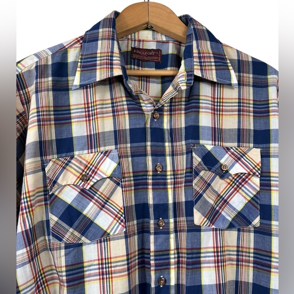 Vintage Western Shirt, L-XL, plaid, lightweight poly-cotton Cowboy Rodeo Country - Picture 4 of 7